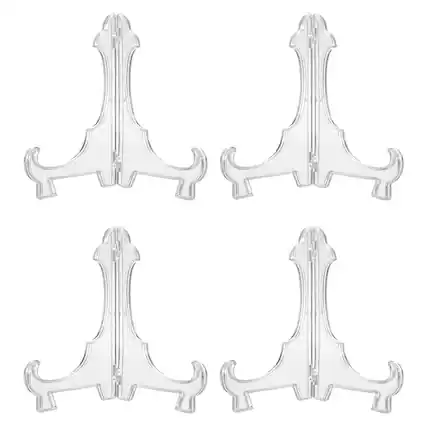 Front. Unique Bargains - 4pcs Acrylic Easels Plate Stands 7.87 Inch Folding Display Stands Holder for Frames Pictures Magazines - Clear.