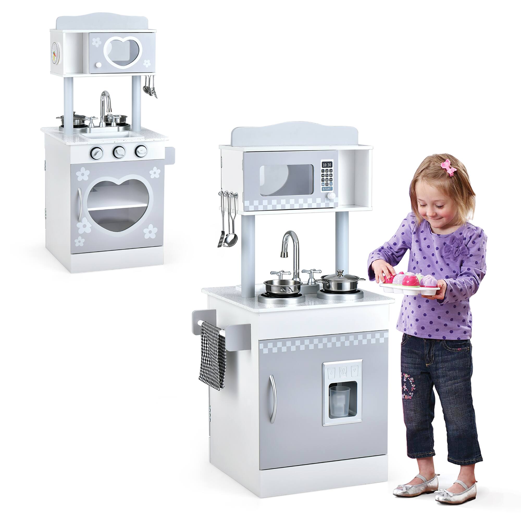 Front. Costway - Costway Kids Kitchen PlaySet Pretend Wooden Play Kitchen with IceDispenser&Stovefor Toddler - White.