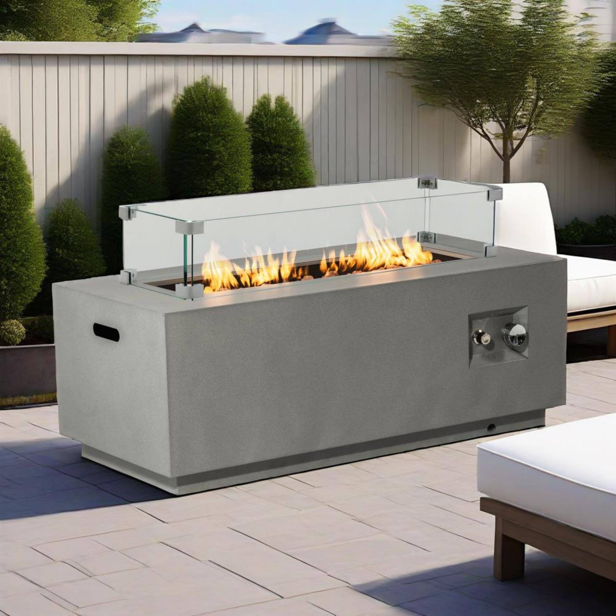Back. Dexmalle - Dexmalle-2-Pieces Propane Gas 50000 BTU Fire Pit Table with Glass Wind Guard-Gray.