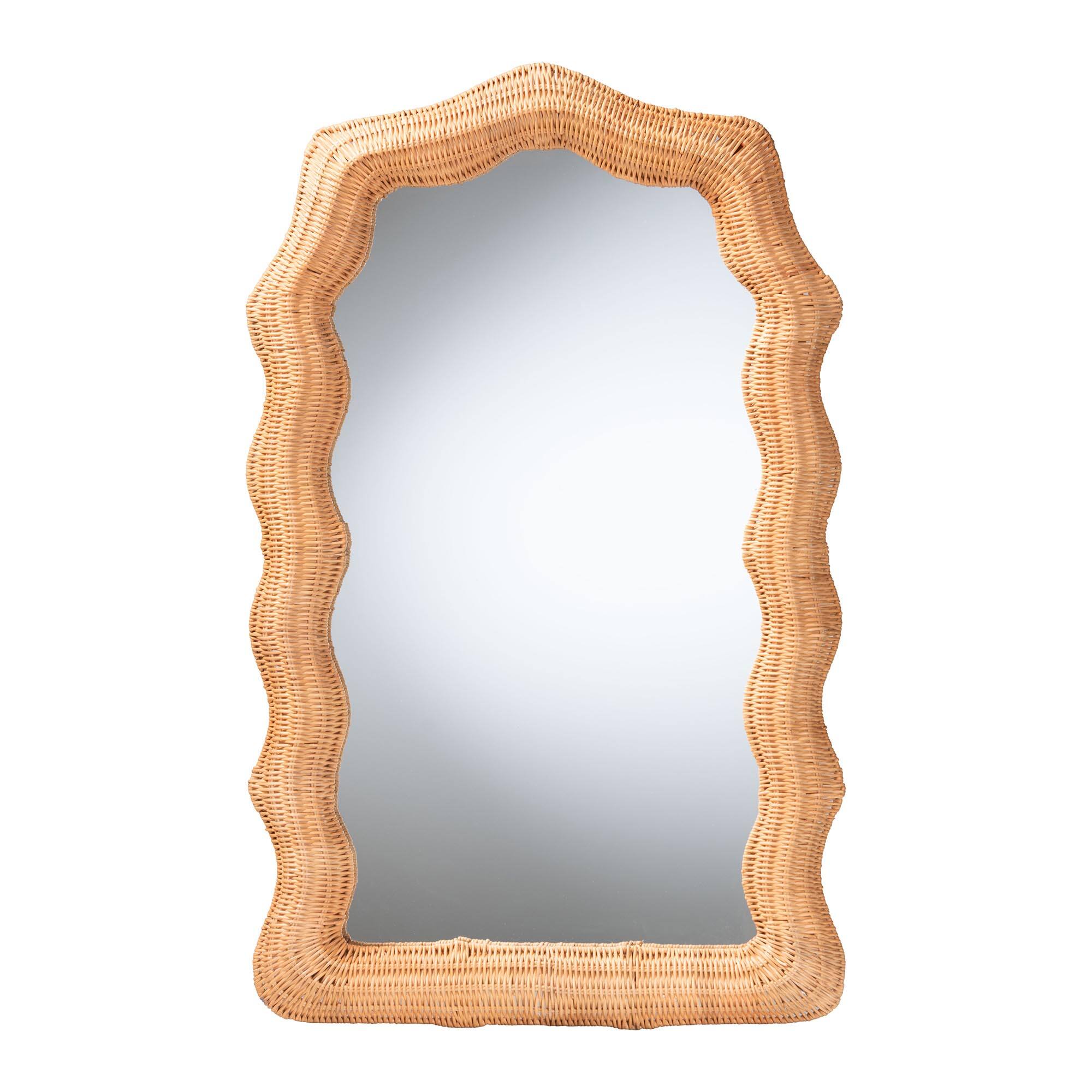Front. bali & pari - Daray Scalloped Natural Rattan Wall Mirror - Natural Rattan.