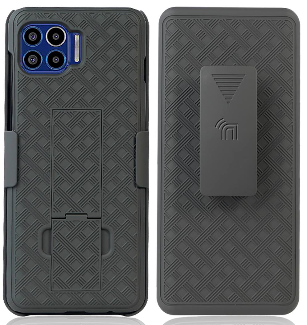 Alt View 2. Nakedcellphone - Case with Stand and Belt Clip Holster for Motorola Moto One 5G - Black.
