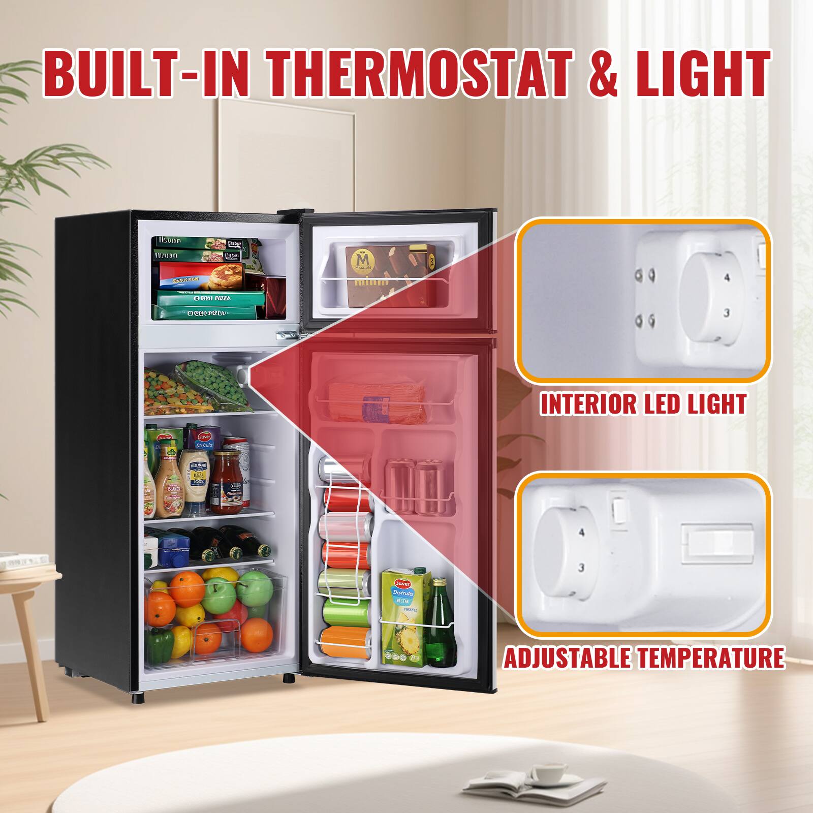 BUILT-IN THERMOSTAT & LIGHT

INTERIOR LED LIGHT

ADJUSTABLE TEMPERATURE