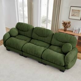 Anysun - 3 Seater Modular Sofa with Chenille Fabric, High-Density Foam & Curved Armrests, Pleated Design for Living Room - Green