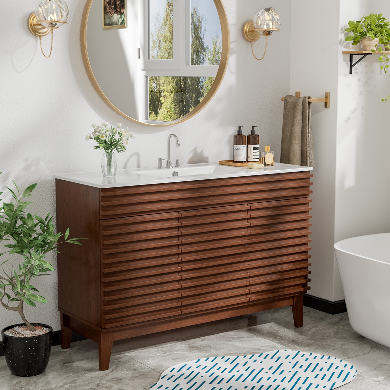 48-in W Freestanding Bathroom Vanity with Undermount Ceramic Sink and 2-Level Storage