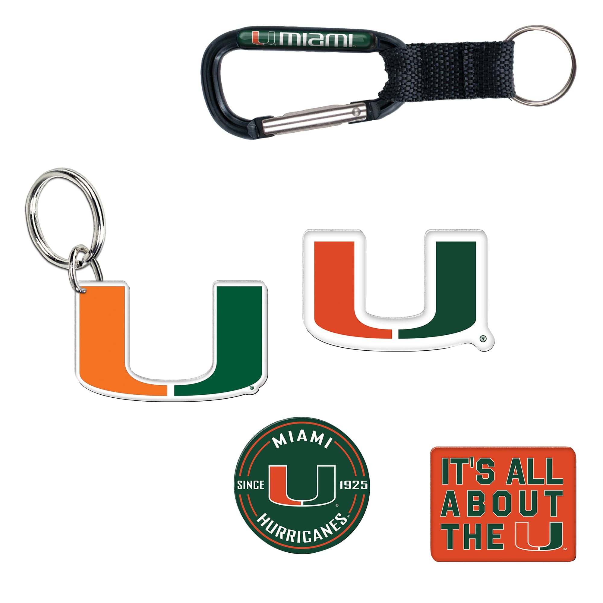 WinCraft - Miami Hurricanes 5-Pack Key Ring and Fridge Magnet Set - Multicolor