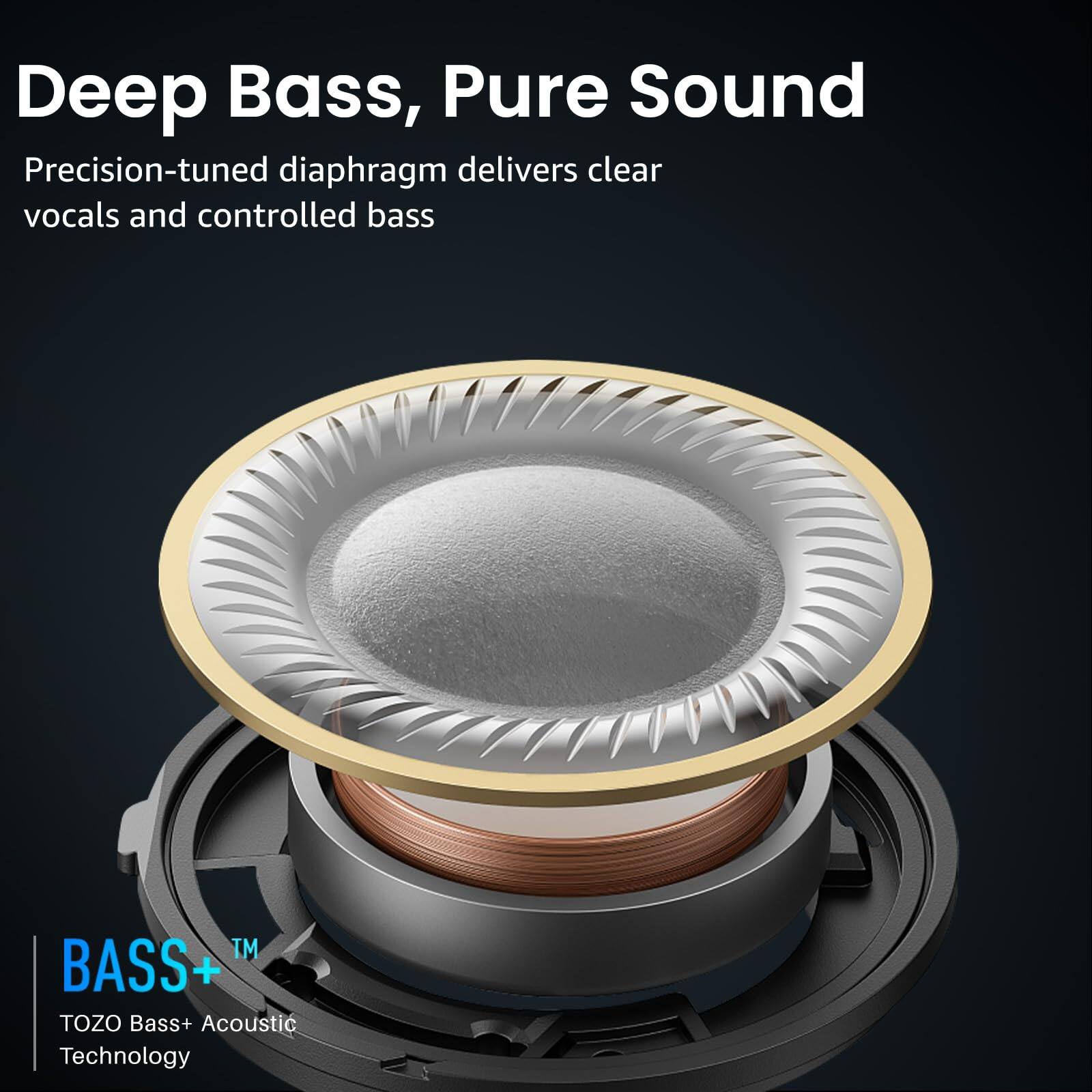 Deep Bass, Pure Sound

Precision-tuned diaphragm delivers clear vocals and controlled bass

BASS+™
TOZO Bass+ Acoustic Technology