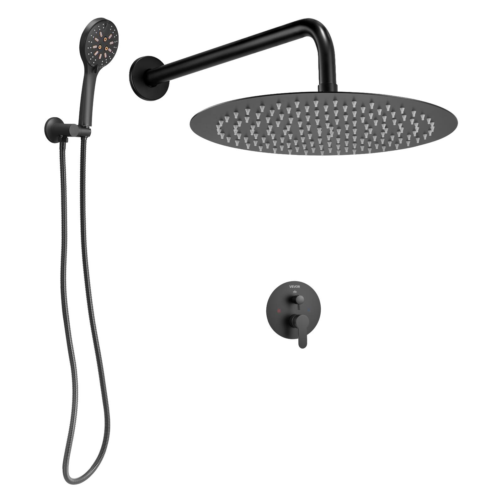 Alt View 5. VEVOR - Shower Faucet Set, Rainfall Bathroom Shower System with 12-Inch Round Rain Shower Head and Handheld Spray - Black.