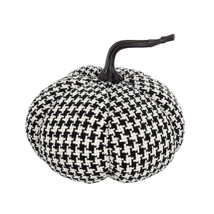 Front. Boyel Living - Black and White Plaid Fabric Pumpkin for Halloween Decor - Black,White.