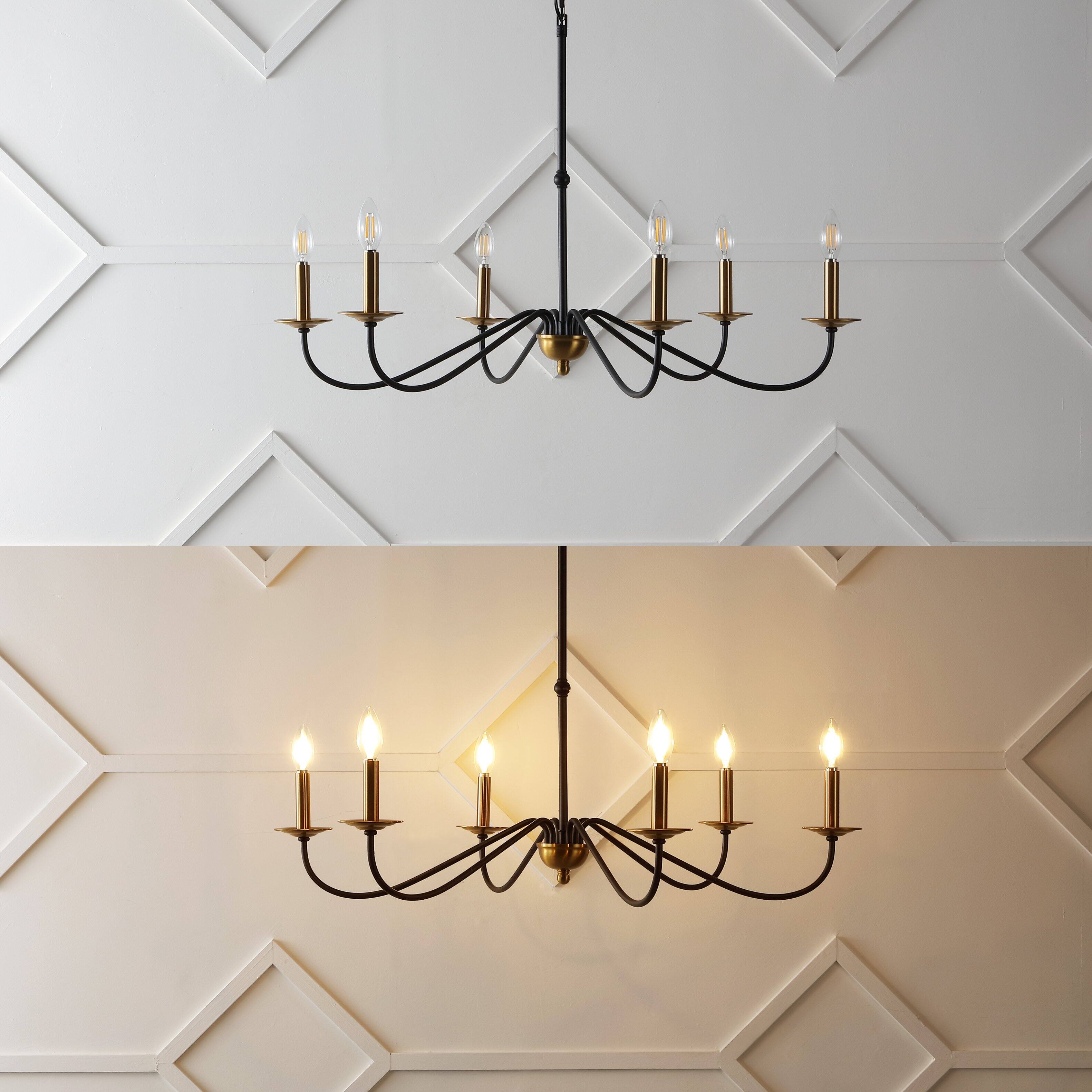 Alt View 4. Jonathan Y - Wicklow 34.75" 6-Light Bohemian Farmhouse Iron LED Chandelier, Brass Gold/Black - Brass Gold/Black.