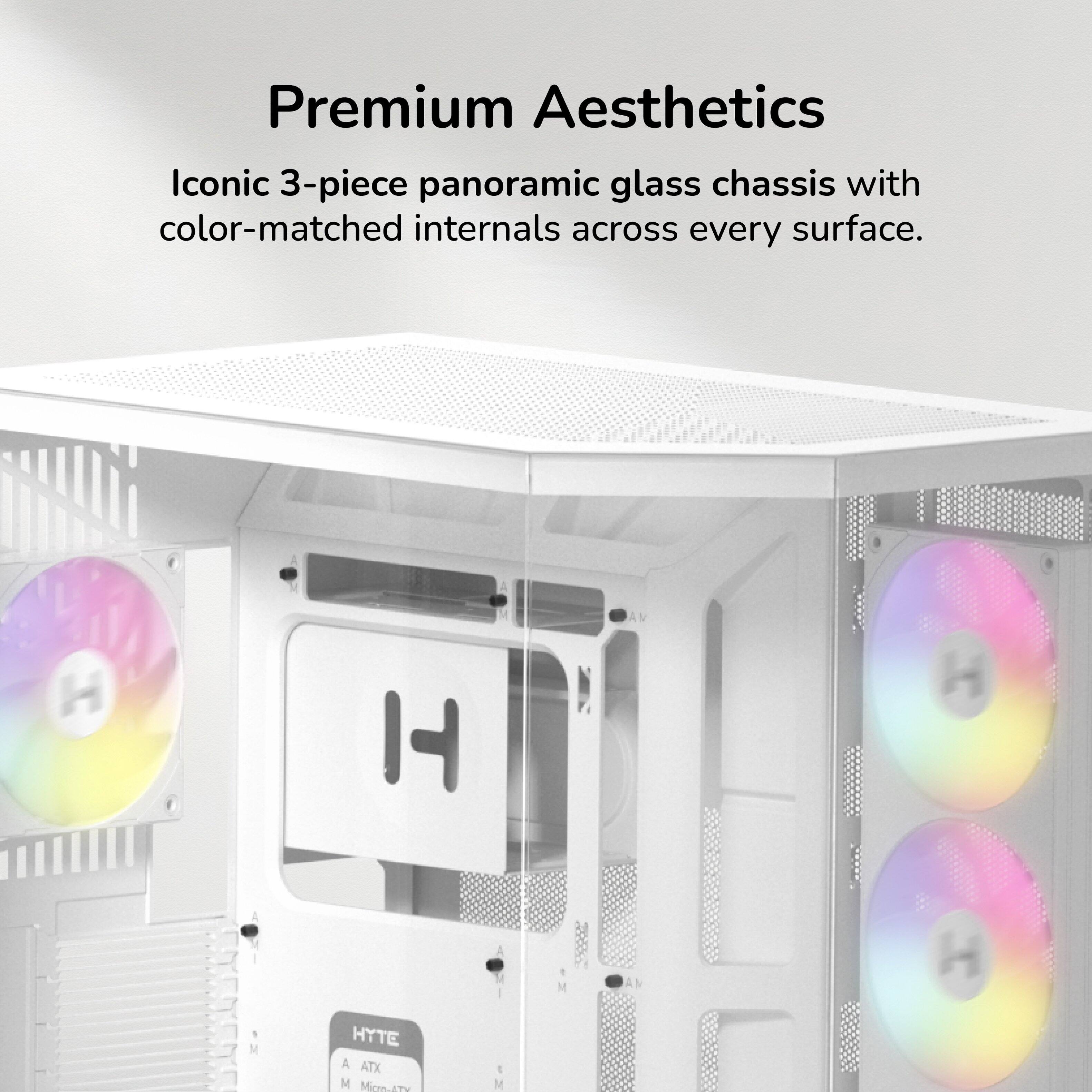 Premium Aesthetics

Iconic 3-piece panoramic glass chassis with color-matched internals across every surface.