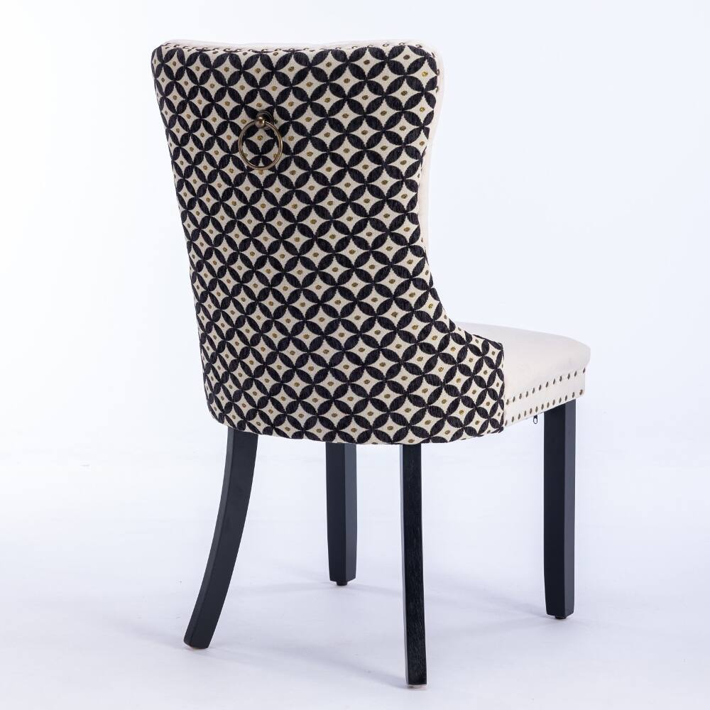 Alt View 2. Loheer - Loheer Velvet Dining Chairs Set of 2, Beige Tufted Upholstered Solid Wood High Back with Nailhead Trim - Beige.