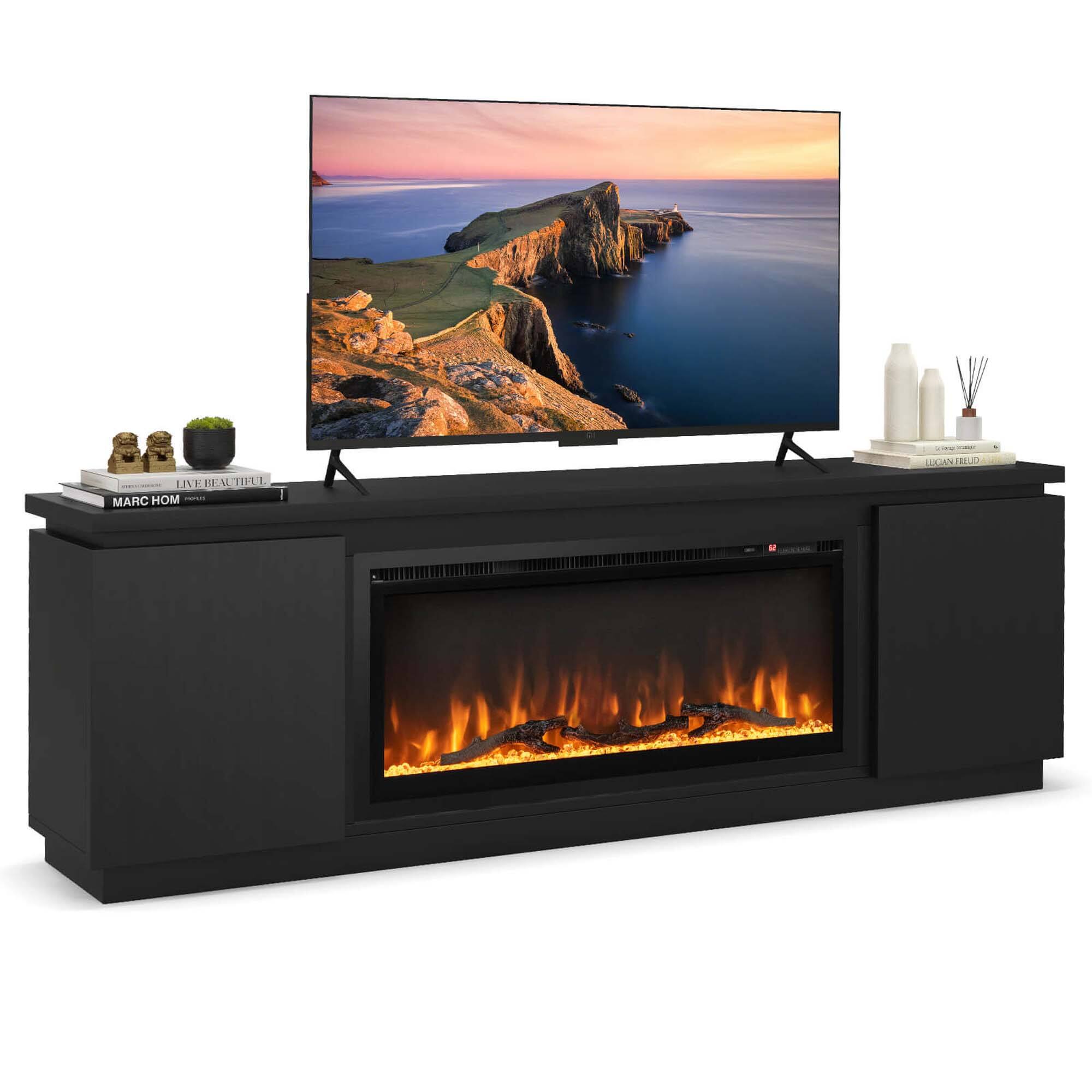 Costway - Fireplace TV Stand for TVs up to 80" with Electric Fireplace 3 Adjustable Shelves - White