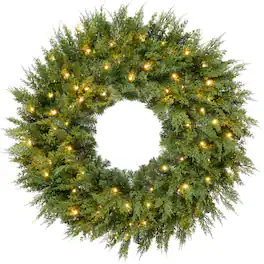Best Choice Products - Pre-Lit Cedar Cypress Christmas Realistic Wreath w/ Twinkling LEDs - Green