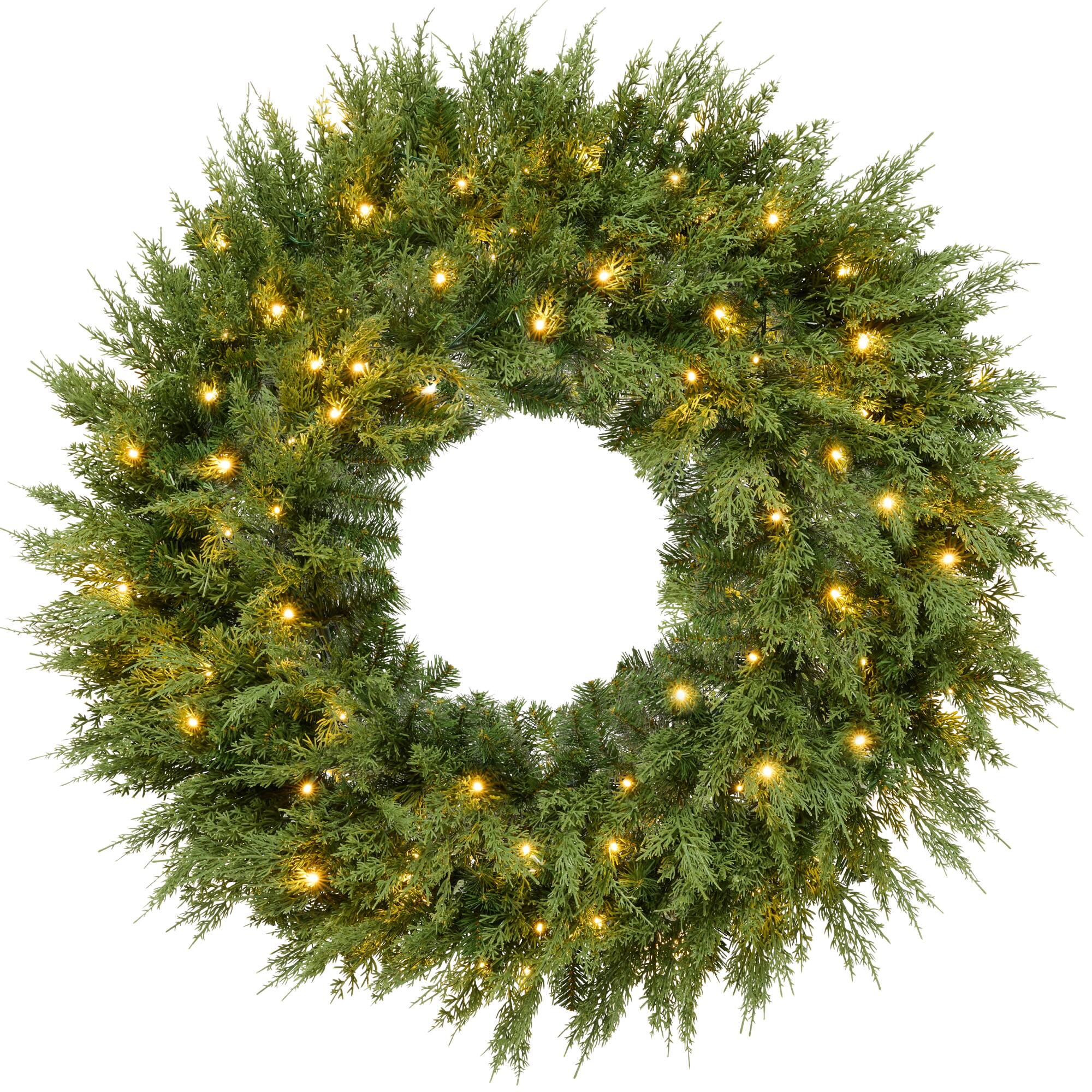 Best Choice Products - Pre-Lit Cedar Cypress Christmas Realistic Wreath w/ Twinkling LEDs - Green