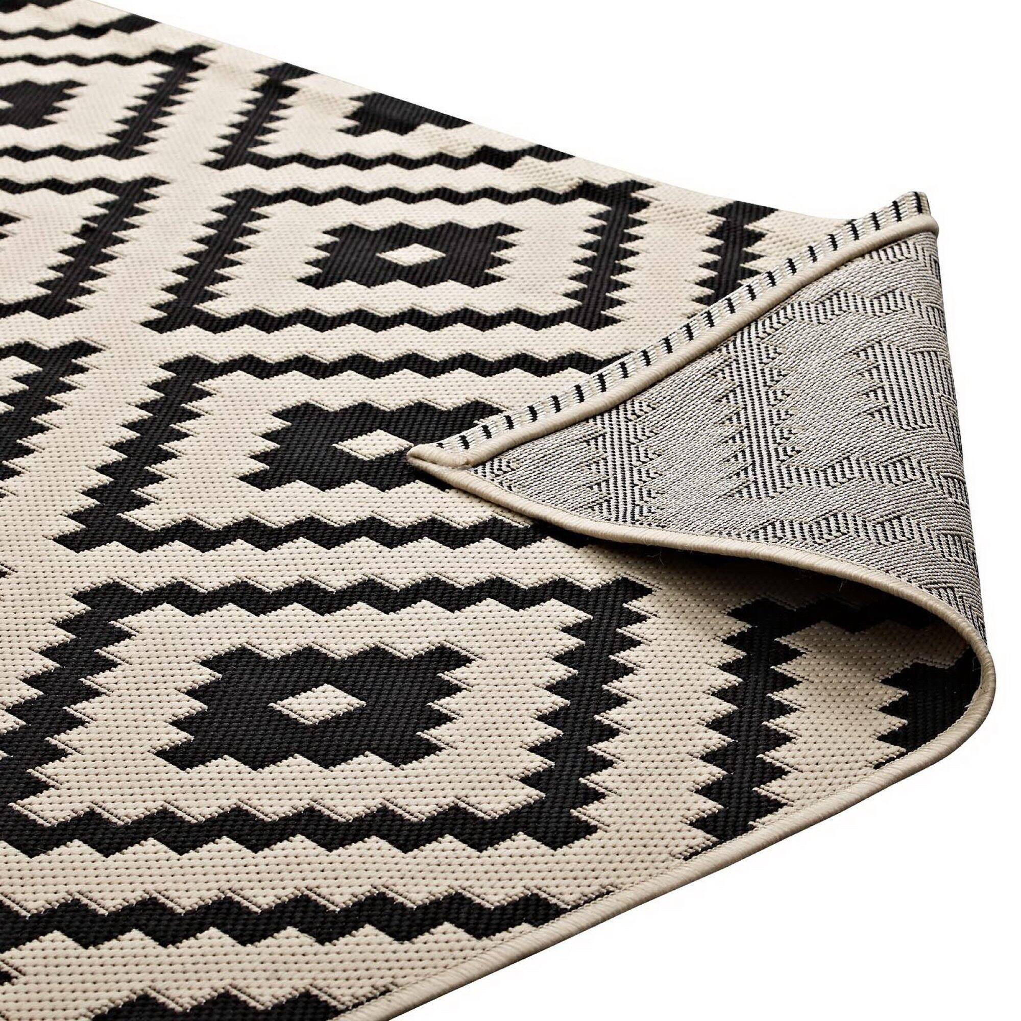 Alt View 4. Modway - Perplex Geometric Diamond Trellis Indoor and Outdoor Area Rug - Black and Beige.