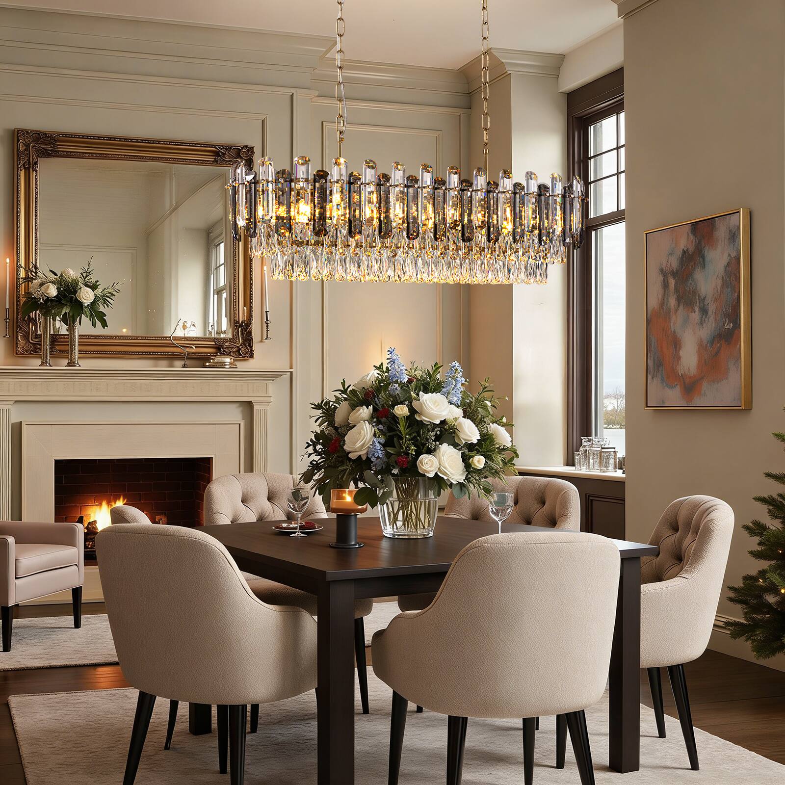 Alt View 2. Siljoy - 39.4" 15-Light Luxury Linear Crystal Island Chandelier Antique Gold Brass Adjustable Ceiling Light for Bedroom Foyer - Gold.