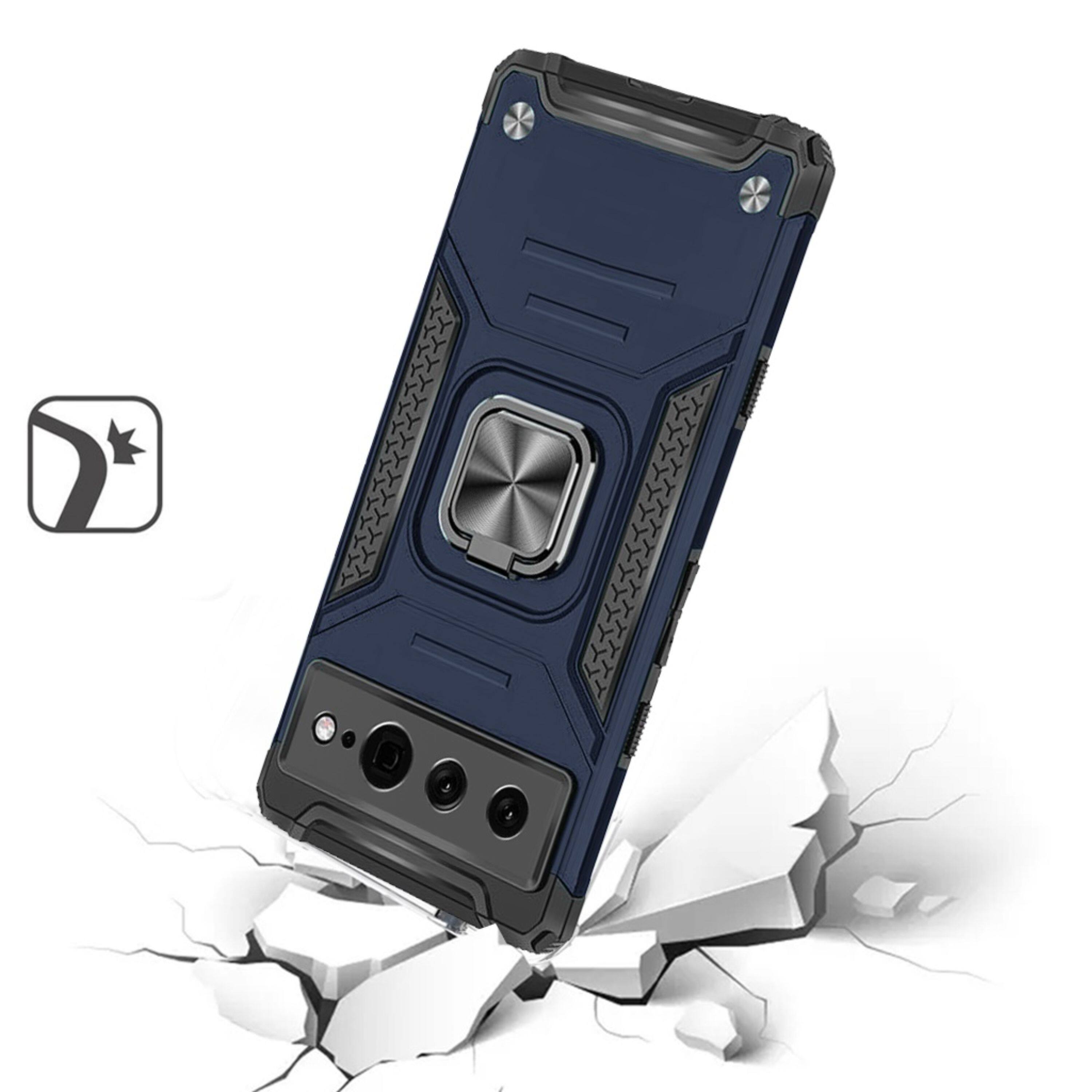 Left. Kitcheniva - Hybrid Magnetic Kickstand Phone Case For Google Pixel 7 PRO (Triple Camera) Blue - Blue.