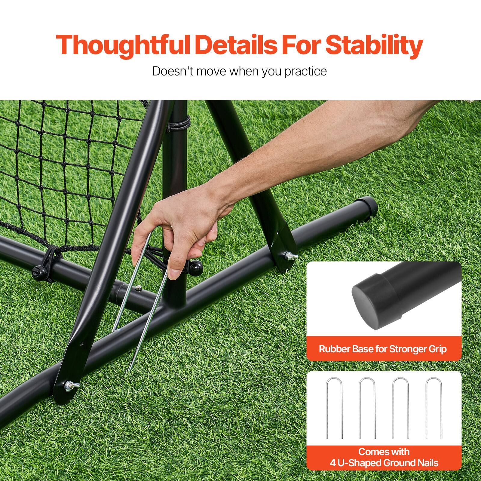 Thoughtful Details For Stability  
Doesn't move when you practice  

Rubber Base for Stronger Grip  

Comes with 4 U-Shaped Ground Nails
