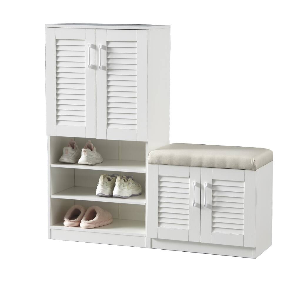 Alt View 10. Loheer - Loheer multi functional shoe storage cabinet, Ancient White Entryway Organizer with Cushion Bench, Holds 30 Pairs - Ancient White.