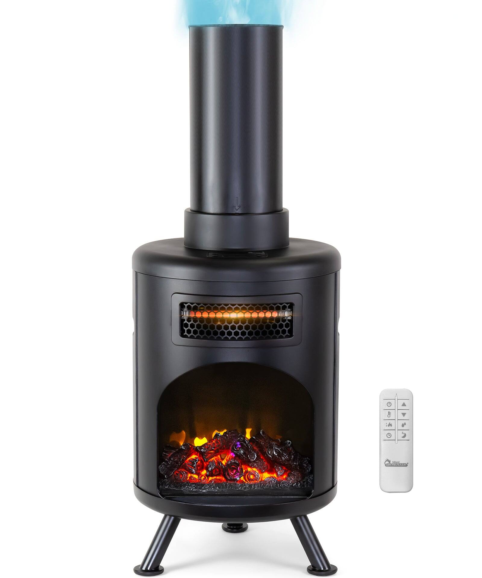 Front. DR. INFRARED HEATER - DR-991 Portable Electric Fireplace Space Heater with Humidifier & Remote, 1500W Infrared, 3D Flame, Timer, ETL Listed - Black.