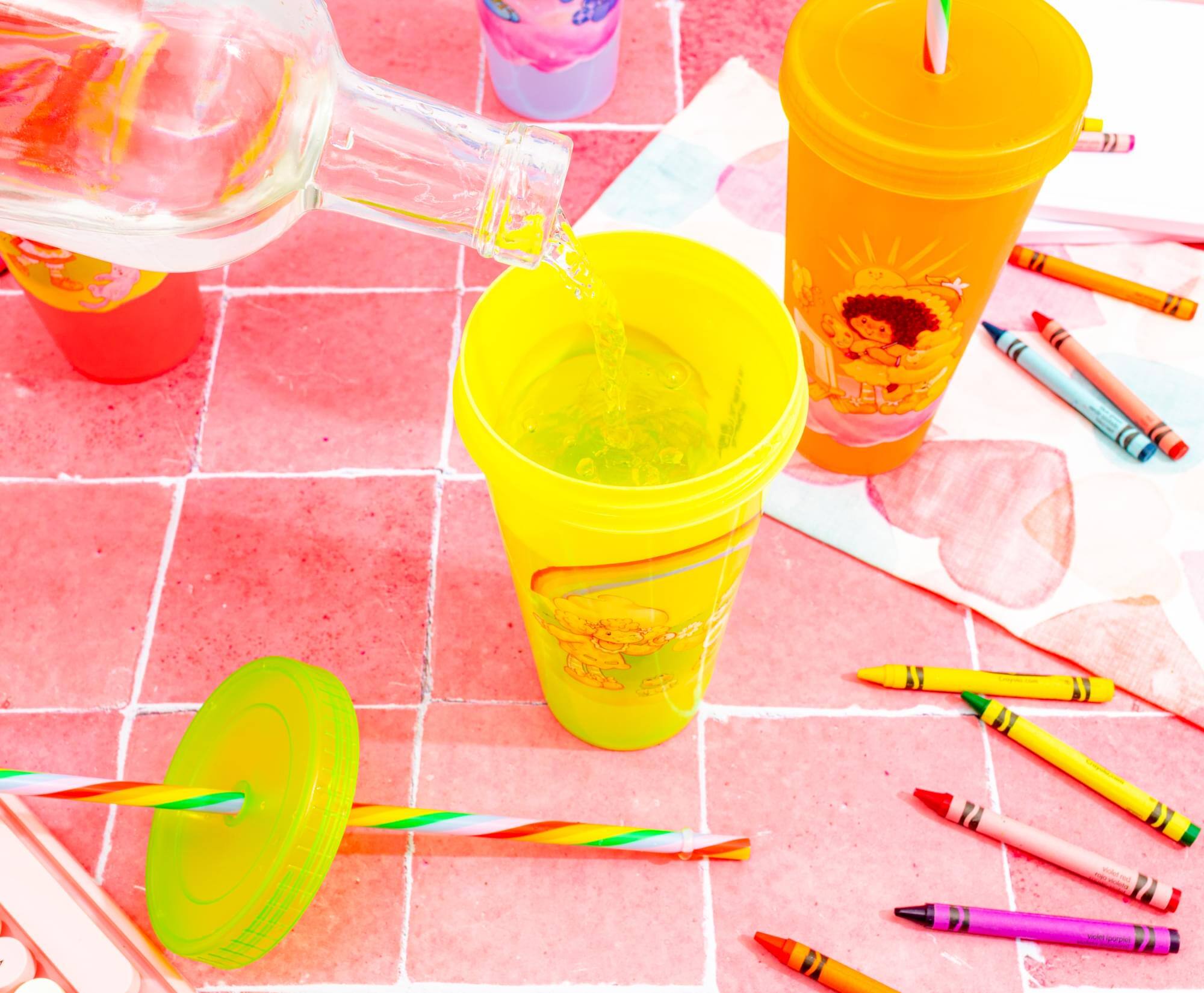 Alt View 4. Silver Buffalo - Care Bears x Strawberry Shortcake 4-Piece Color-Changing Tumbler Set | 24 Ounces - Multi-Colored.