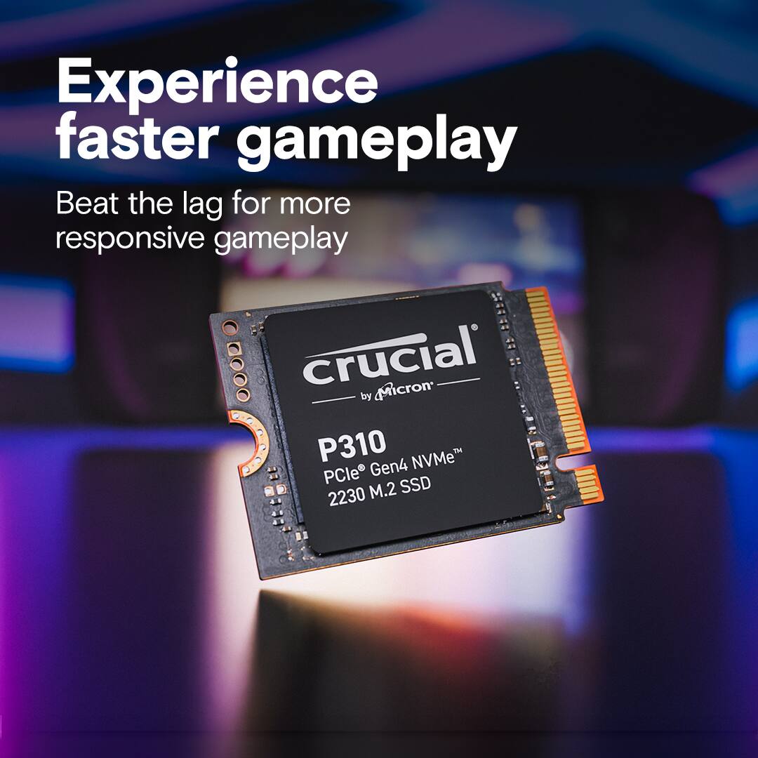 Experience faster gameplay with Crucial's P310 NVMe PCle Gen4 M.2 SSD. Beat the lag for more responsive gameplay.