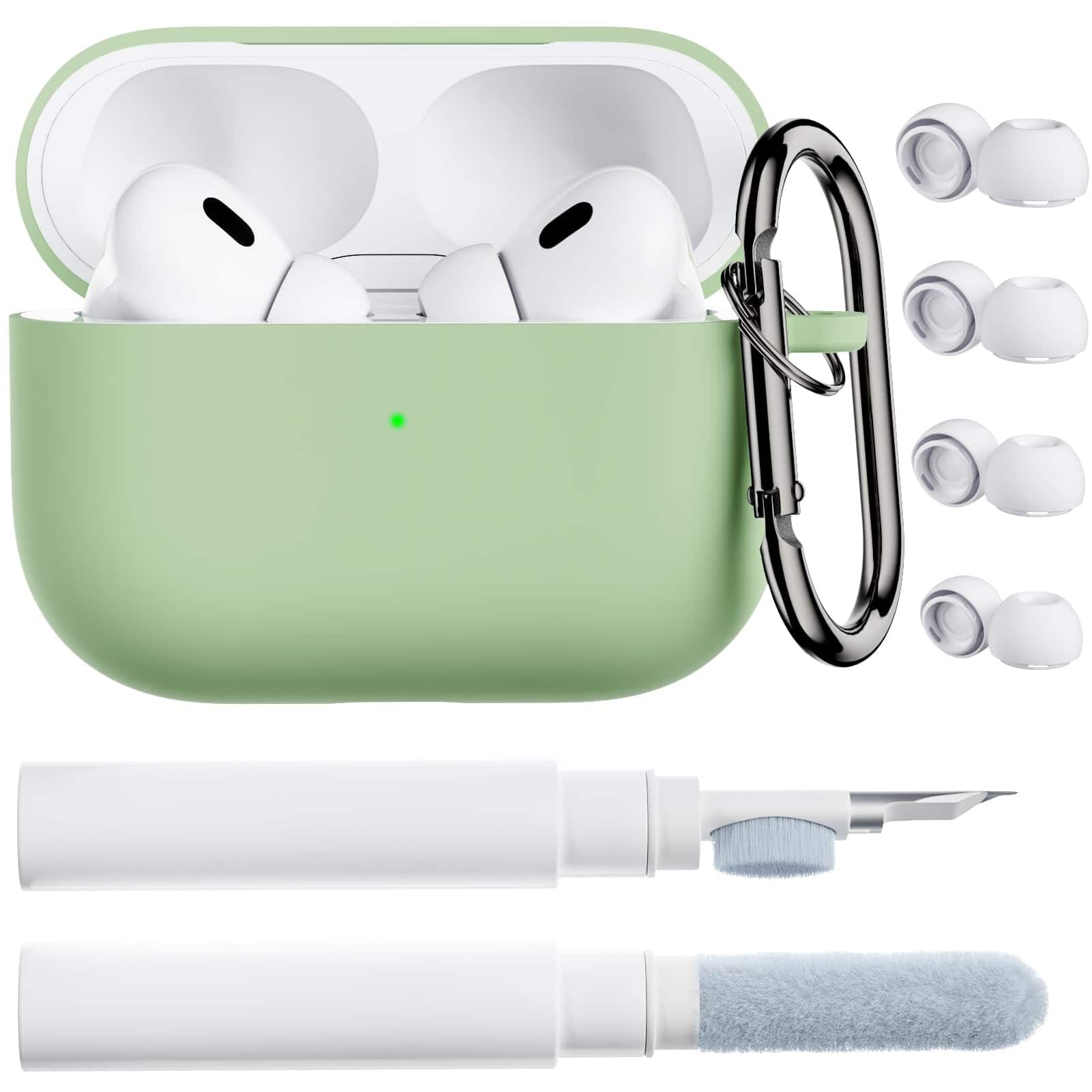 Ornarto - for AirPods Pro 2 Case, Soft Silicone with Cleaner Kit, Eartips Protector & Keychain - Pistachio