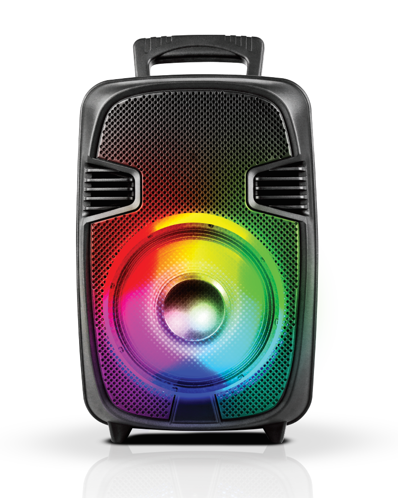 Front. TopTech - BULL-8, 8'' Bluetooth Speaker with Disco Lights, Wheels, Wireless Mic - Black.