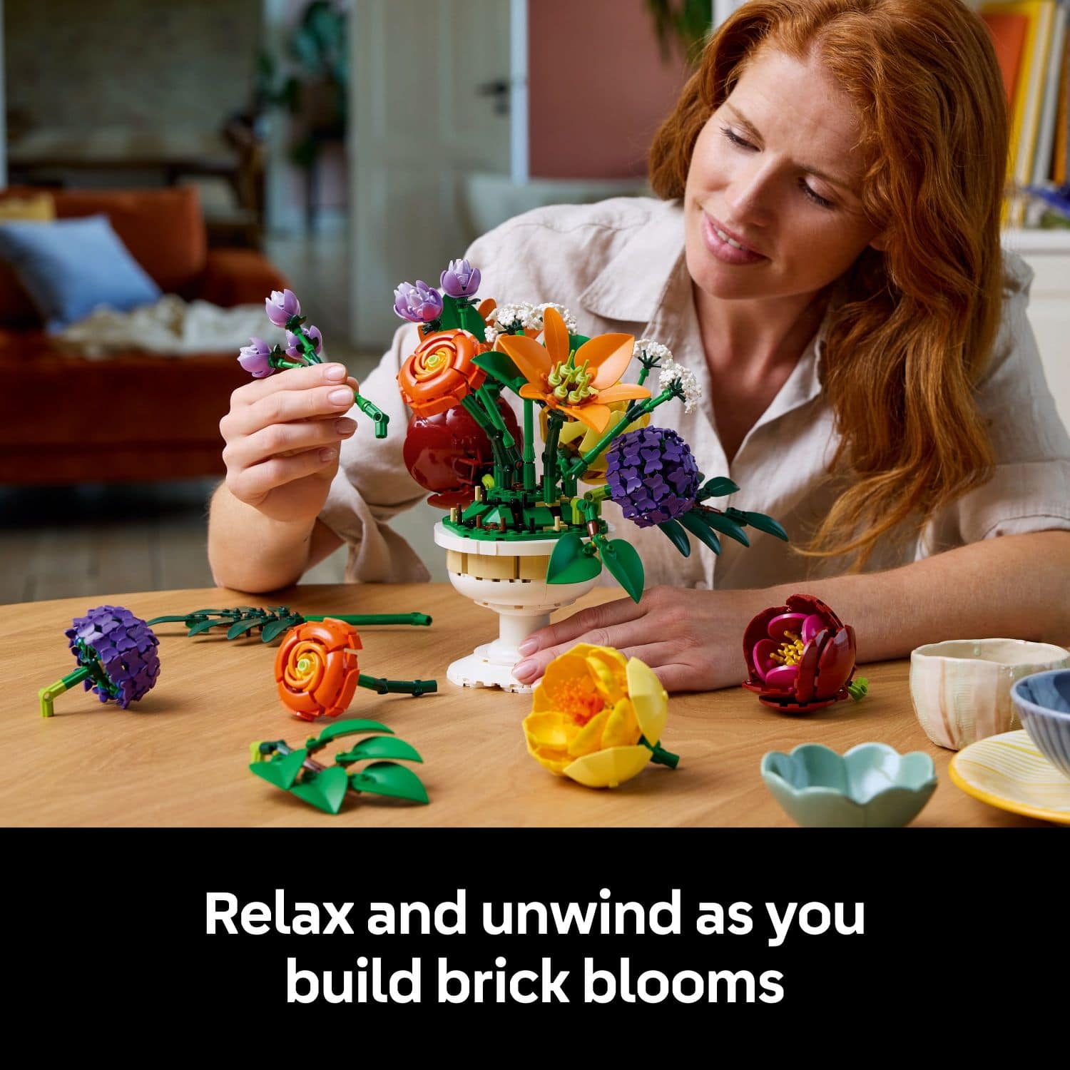 Relax and unwind as you build brick blooms.