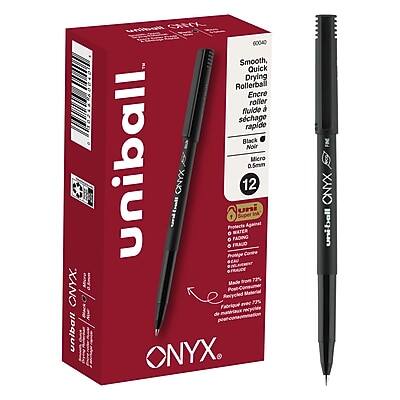 Sure, here is the corrected and grouped text:
**Product Name:**
- uniball ONYX
**Product Details:**
- Smooth, Quick Drying Rollerball
- Encre fluide rapide
- Tinta líquida rápida
- Rapid-drying ink
**Features:**
- Protects Against Fading
- Resistente al desvanecimiento
- Resistente al desvanecimiento
**Specifications:**
- Black Noir
- 0.5mm
- 12 pens
**Additional Information:**
- Made in Japan
- 100% Recyclable Packaging
- 100% Reciclable
**Barcode:**
- 60040
**Other Text:**
- uniball ONYX
- Made in Japan
- 100% Recyclable Packaging
- 100% Reciclable
- 100% Reciclable
**Brand:**
- uniball
**Color:**
- ONYX
**Packaging:**
- uniball ONYX