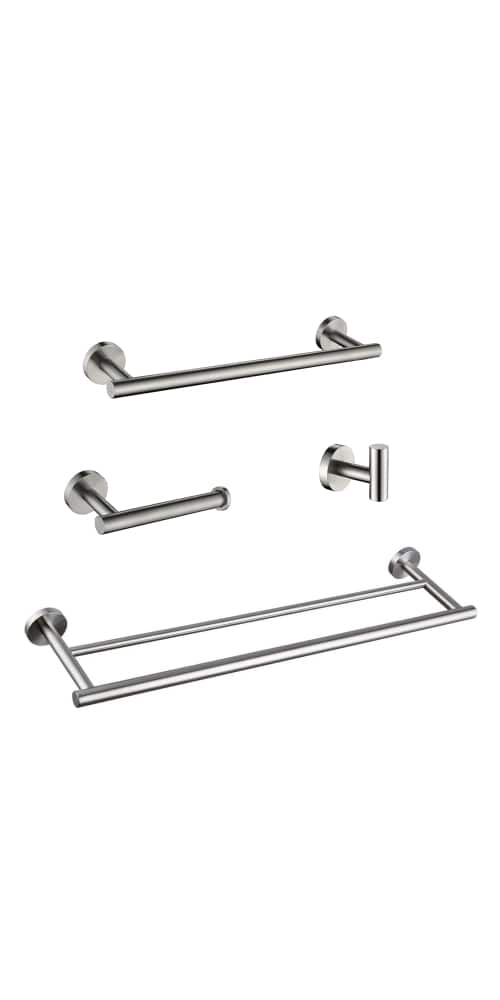JUJABU - 4 - Piece Bathroom Hardware Set Towel Bar - Brushed Nickel