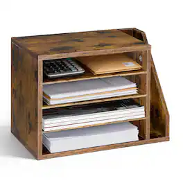 VEVOR - Literature Organizer, 4 Compartments Office Mailbox with Detachable Shelves, Wooden Mailbox Sorter - Brown