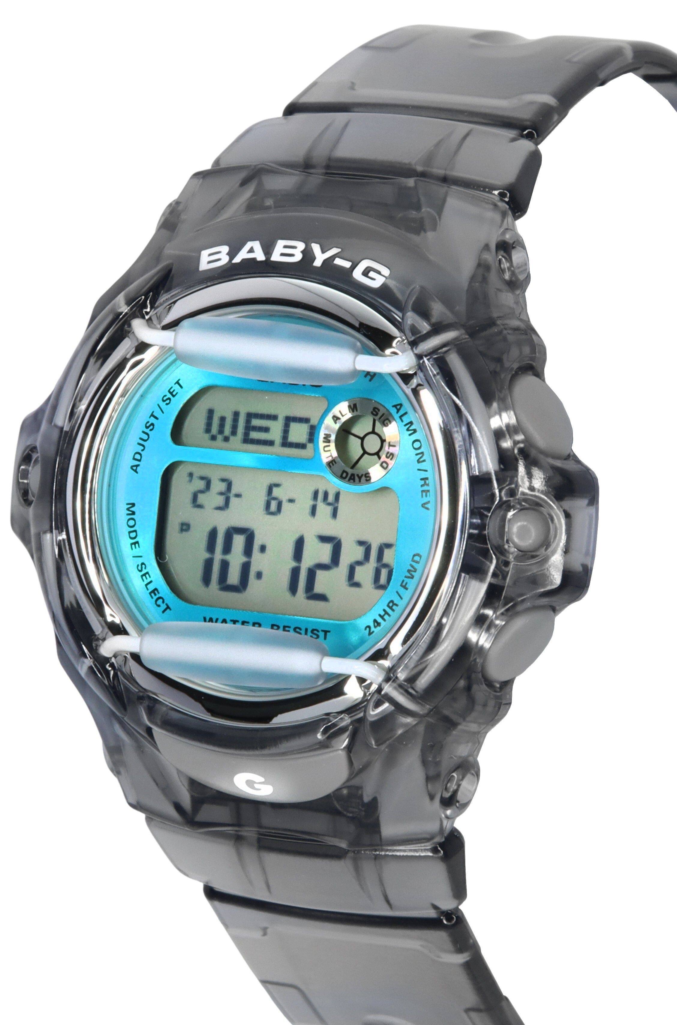 BABY-G

ADJUST/SET  
WED  
23-6-14  
10:1226  

ALM SIG ALM ADJUST  
ALMON/REV  
DAYS  

MODE/SELECT  
WATER RESIST  
24HR/FWD  

G