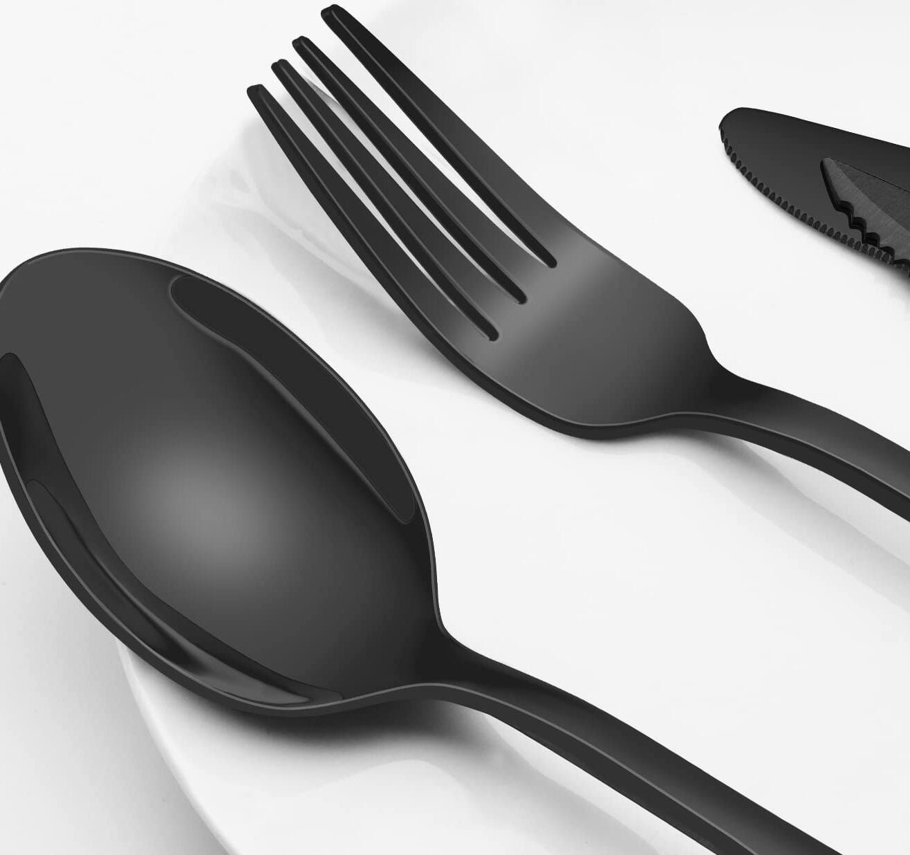 Alt View 2. Dazzed Corner - 24-Piece Stainless Flatware Cutlery Silverware, Fork Spoon Knife, Service for 4 - Black.