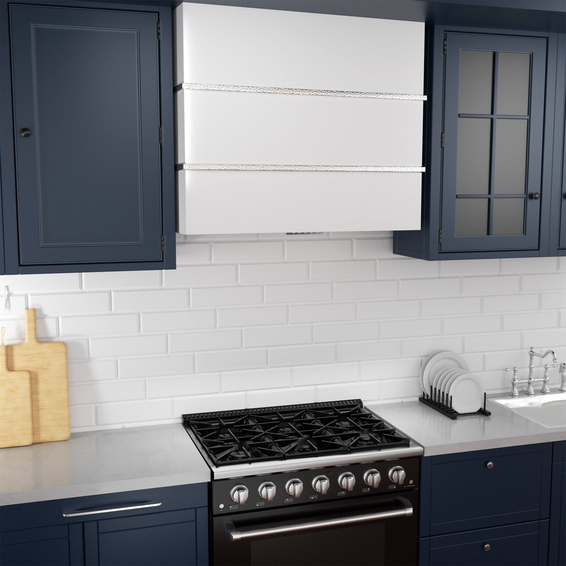 Alt View 3. Akicon - Akicon 36 in. Stainless Steel Ducted Wall Mount Range Hood with 600 CFM Vent Motor, 3 Speed, in White with Nickel - White with Nickel.