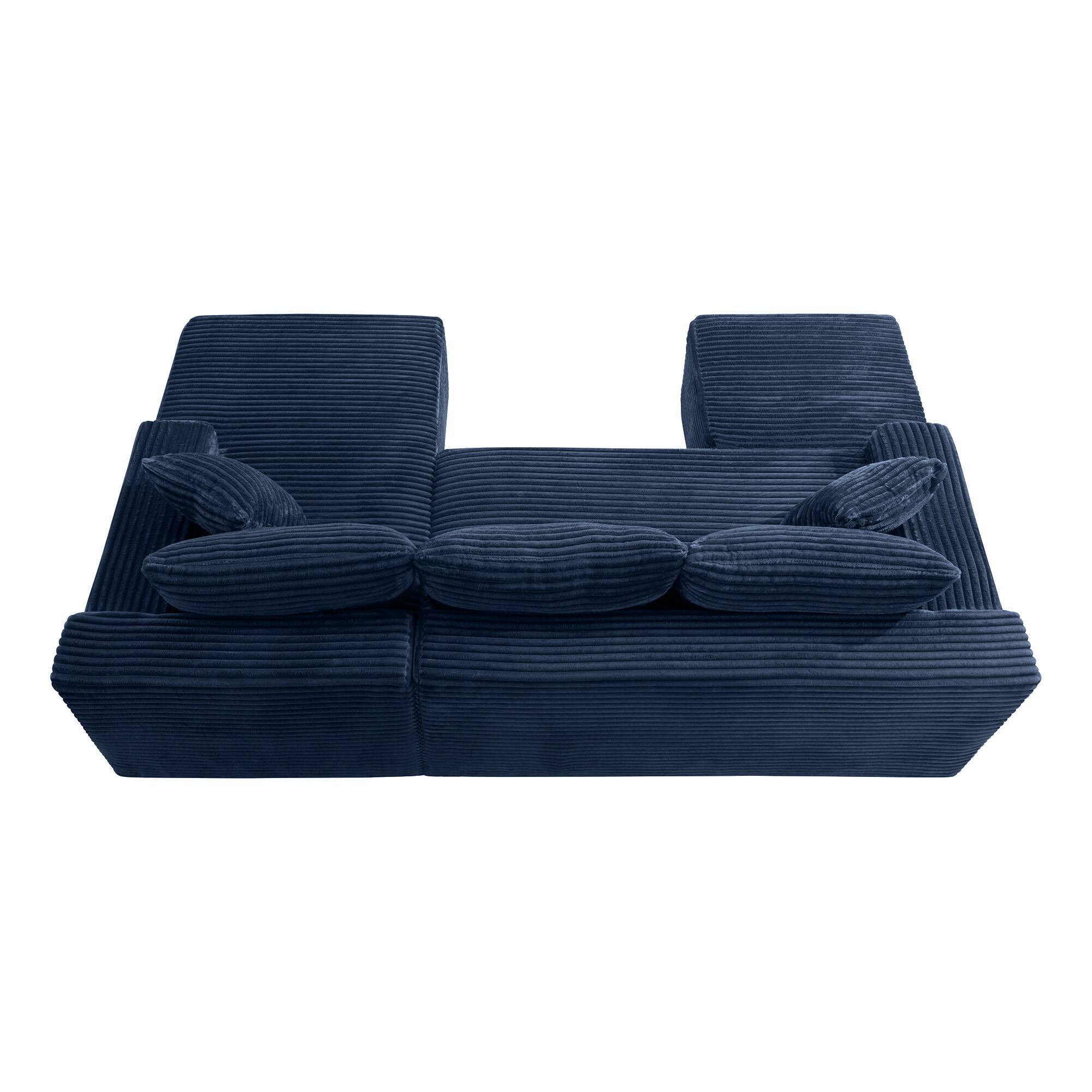 Back. Boyel Living - 106.3-Inch Corduroy Modular U-Shaped Cloud Sectional Sofa - Blue.