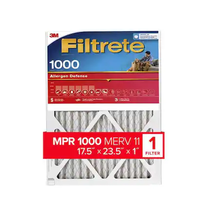 3M Filtrete 1000 Allergen Defense
MPR 1000 MERV 11
17.5" x 23.5" x 1" FILTER
