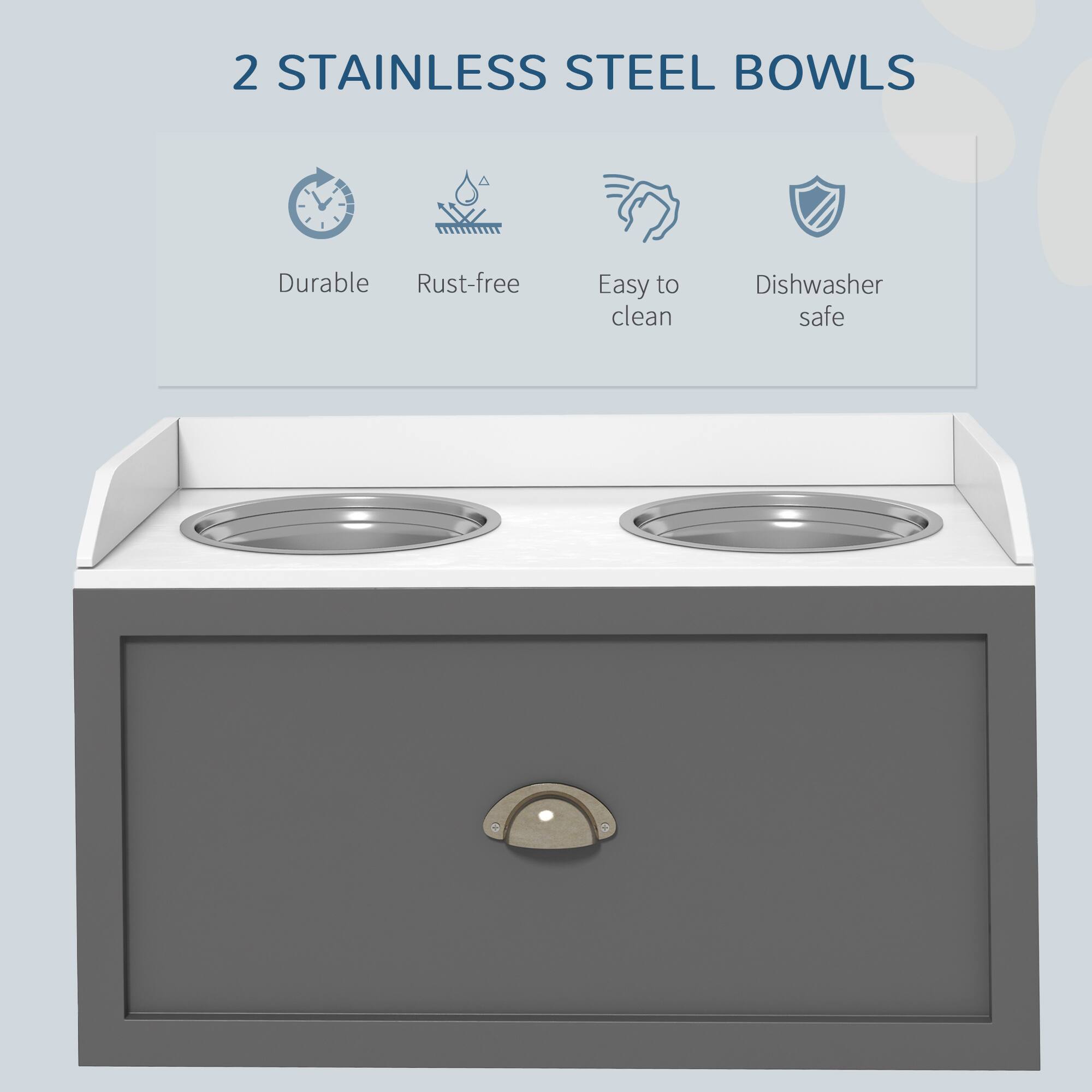 2 STAINLESS STEEL BOWLS

- Durable
- Rust-free
- Easy to clean
- Dishwasher safe
