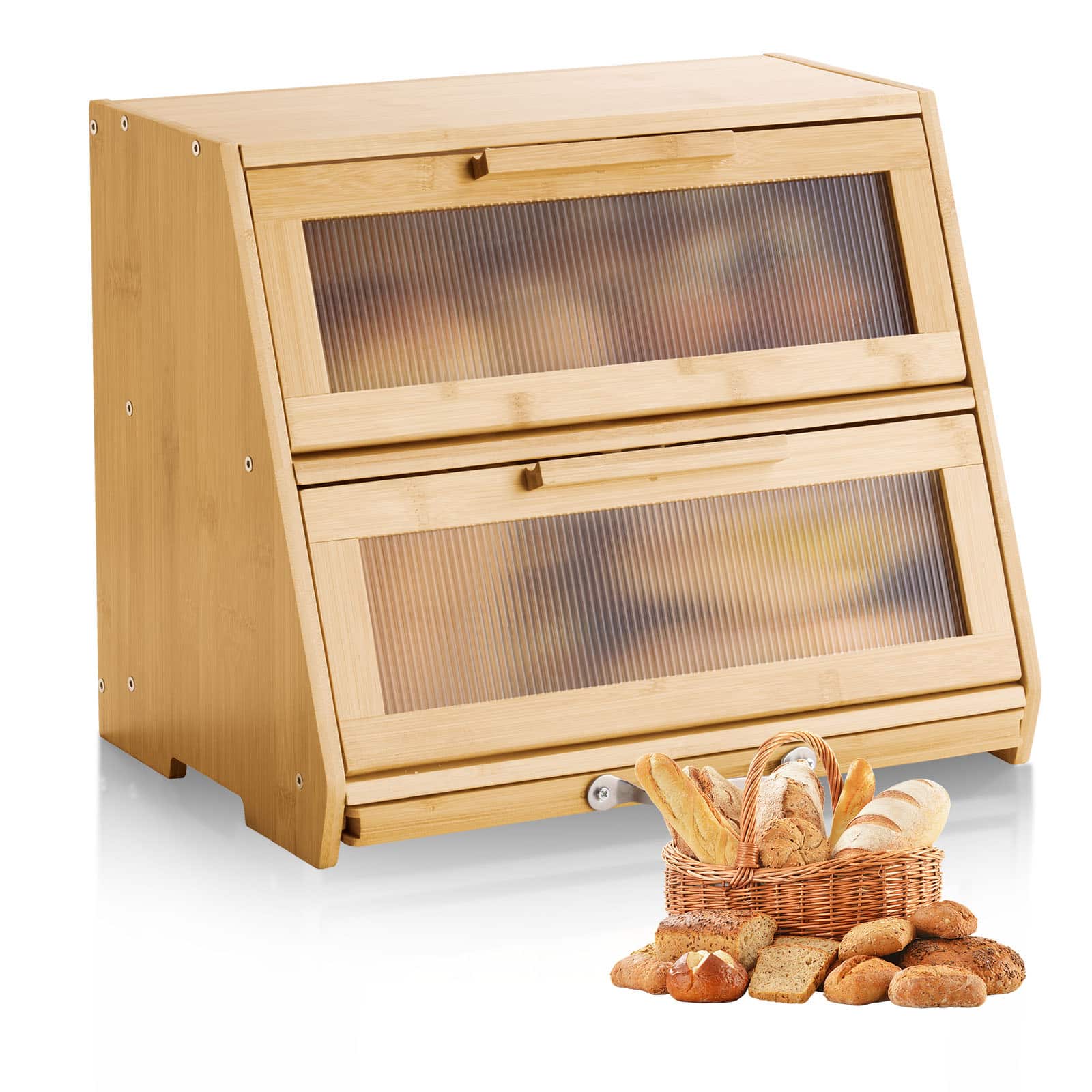 Photos - Car Cooler & Fridge Vevor  Double Layer Bread Box for Kitchen Counter, Large Capacity Bamboo Bread Storage Container, Farmhouse Wooden Breadbox 