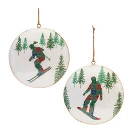 BreeBe - Metal Snowboard Forest Disc Ornament (Set of 6) - Blue, Green, White
