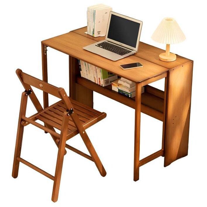 Glintex - Folding Computer Desk, Space-Saving Office Desk for Small Spaces, Foldable Study Table for Home Office and Dorm Use - Walnut