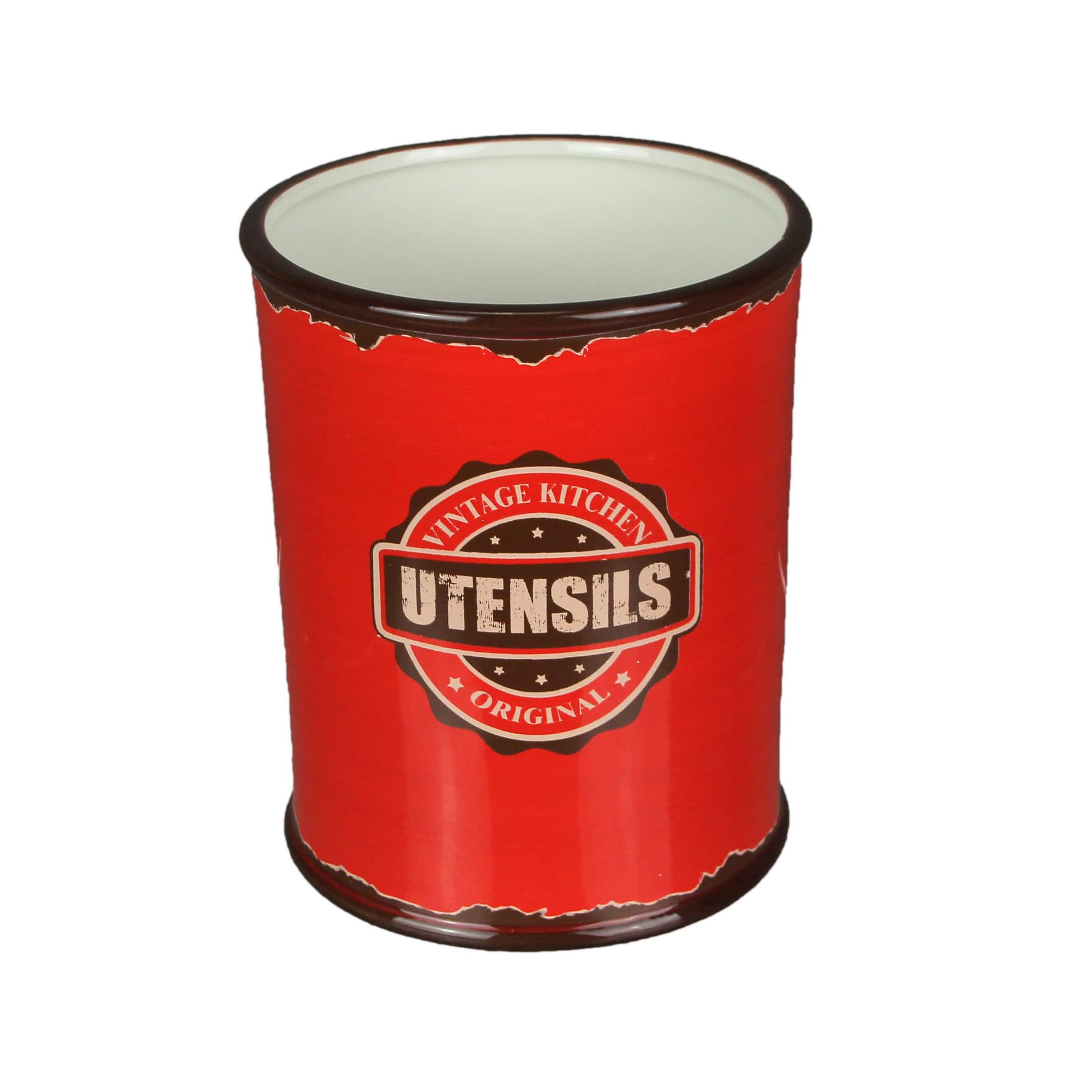 Audrey's - Antiqued Finish Ceramic Crock Kitchen Utensil Holder 8 Inches High - Red