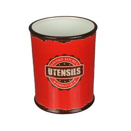 Audrey's - Antiqued Finish Ceramic Crock Kitchen Utensil Holder 8 Inches High - Red