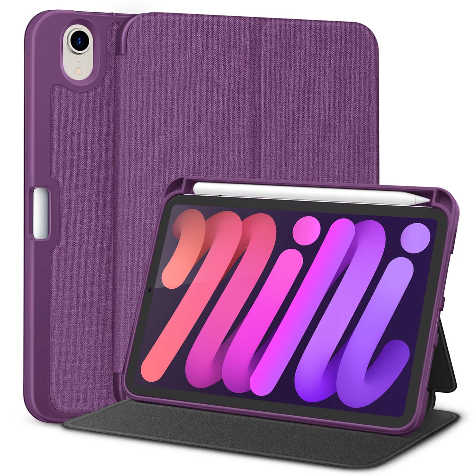DTTO - Case for iPad mini 7 (A17 Pro) Case 2024, iPad mini 6th Generation Case 2021, with Pencil Holder, Multi-Angle Stand - Purple