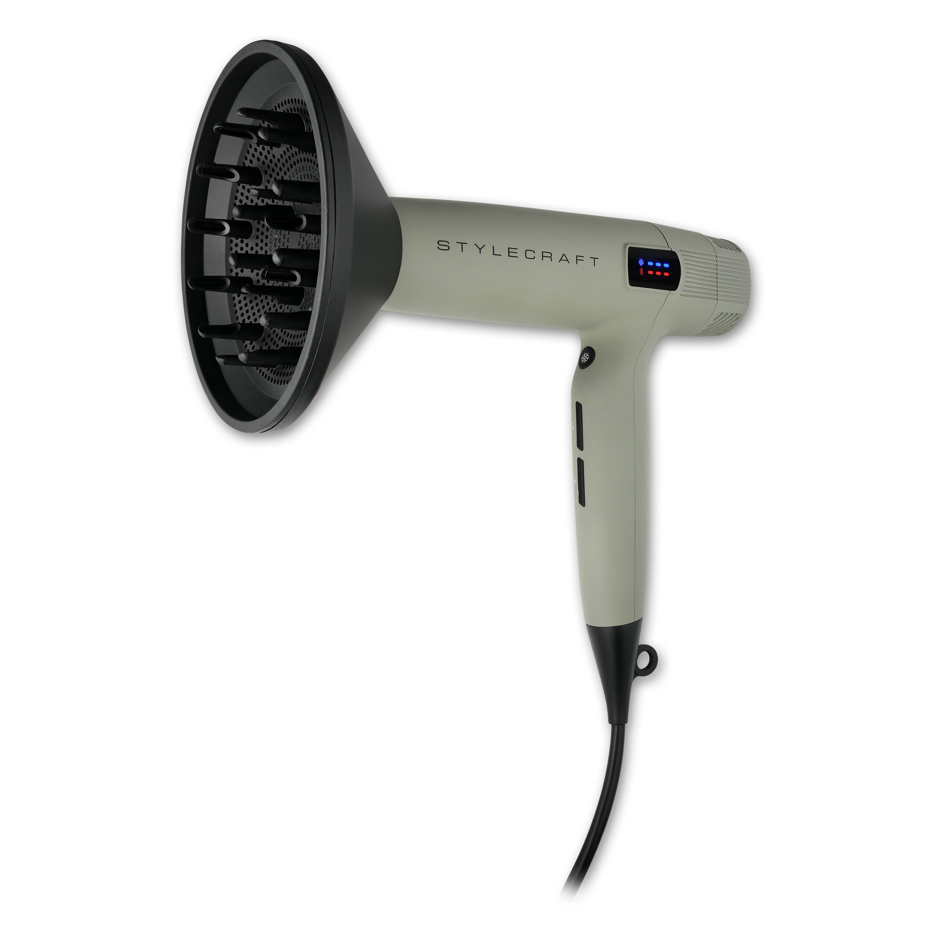 Angle. StyleCraft - Sage Hair Dryer Professional Lightweight with 2 Concentrator Nozzles, 1 Diffuser - Sage.