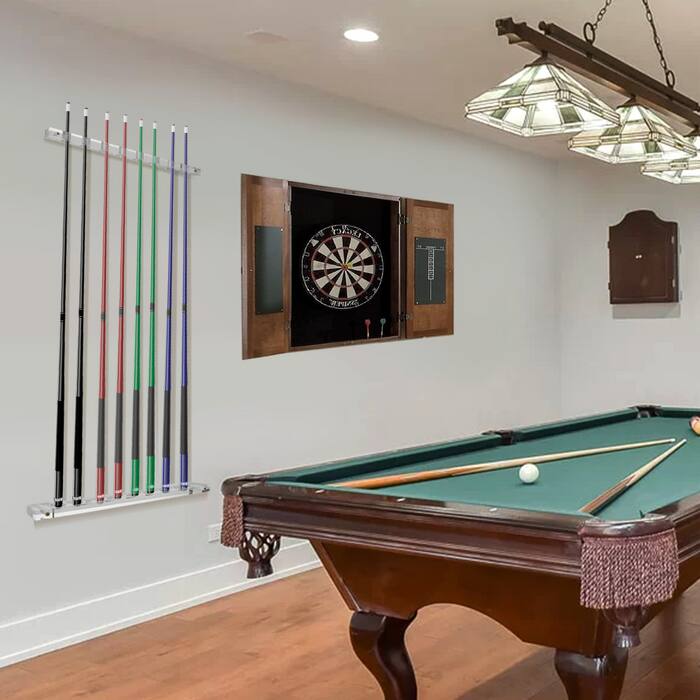 Alt View 3. GSE Games & Sports Expert - 2-Piece Acrylic 8 Billiard Pool Cue Rack Wall Mounted Holders, Pool Cue Sticks Wall Rack Set - Clear.