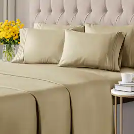 CGK Linens - Ultra Soft Solid 6 Piece Sheet Set - Comfortable Bed Sheets & Extra Pillowcases - Full - Beige