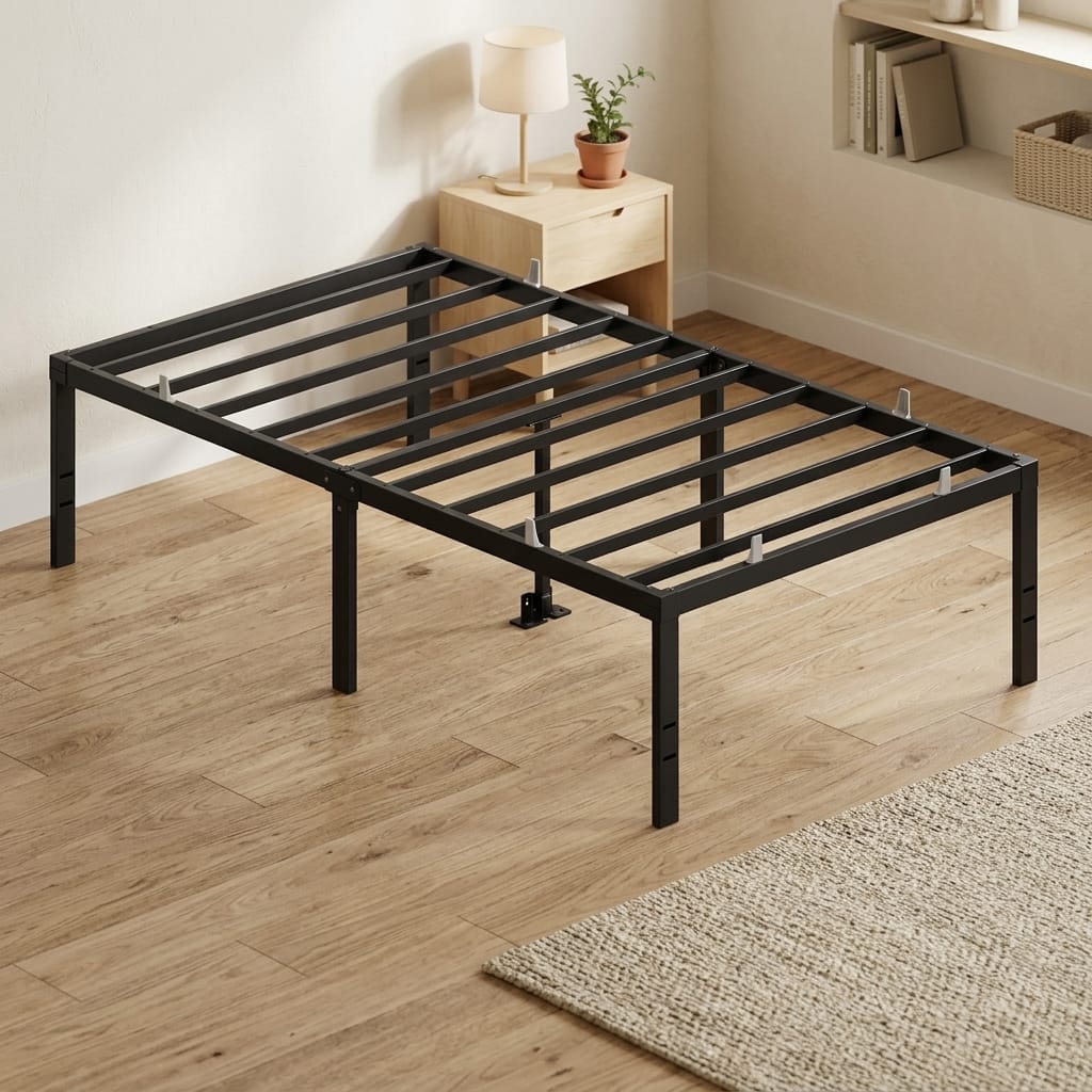 Songmics Home - Twin Metal Bed Frame 18 Inches Tall, Heavy-Duty Platform Bed, with Under-Bed Storage - Matte Black