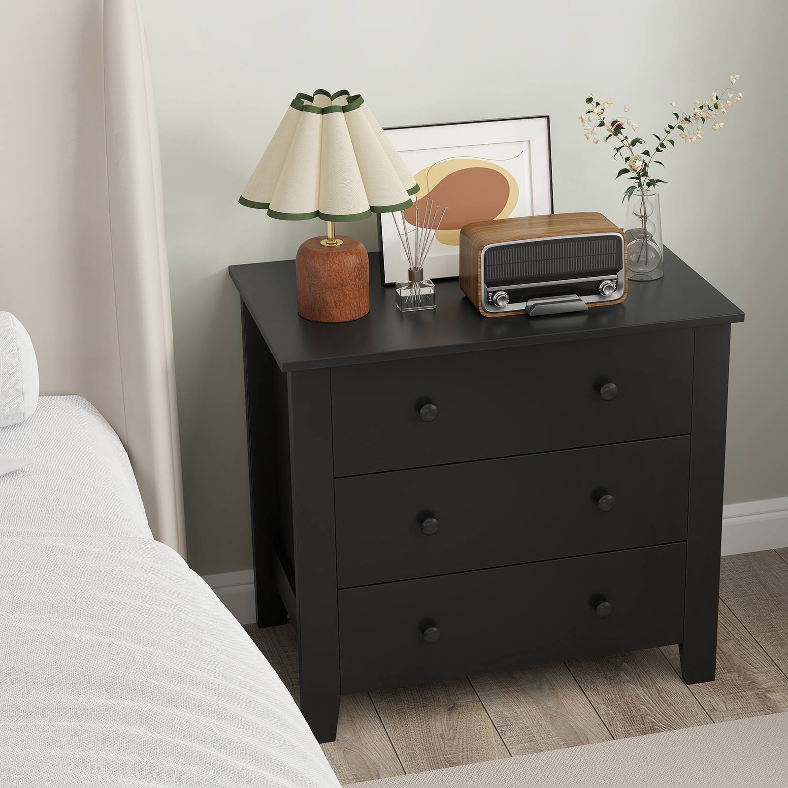 Alt View 1. Gymax - Gymax 3-drawer Dresser w/ Convenient Handles Smooth Slide Rails Accent Table - Black.
