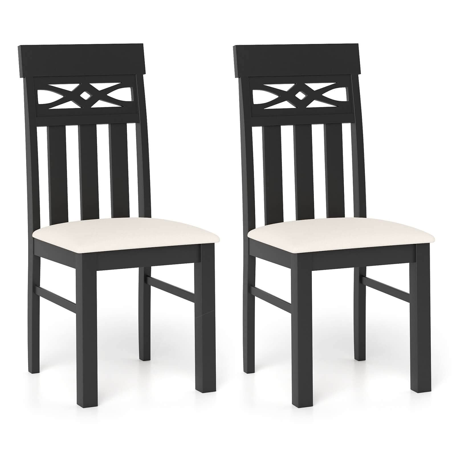 Costway - Dining Chairs Set of 2, High Back Dining Room Chairs with Padded Seat for Kitchen - Black,Beige